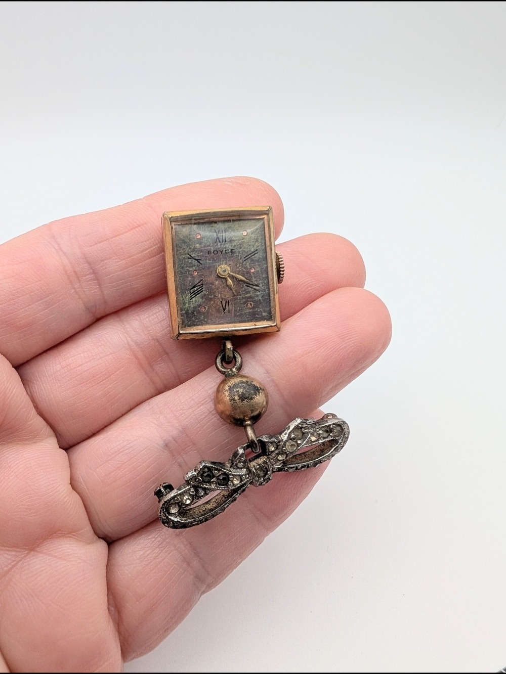 Royce Vintage Pendant Watch Brooch - Gold & Silver Tones